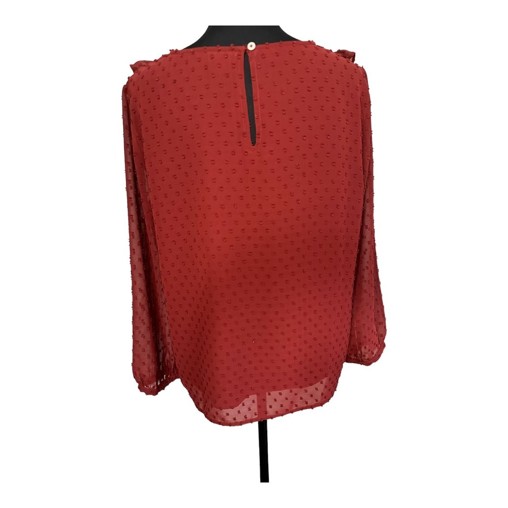 J. Crew Textured Red Blouse with Ruffles - Picture 3 of 6